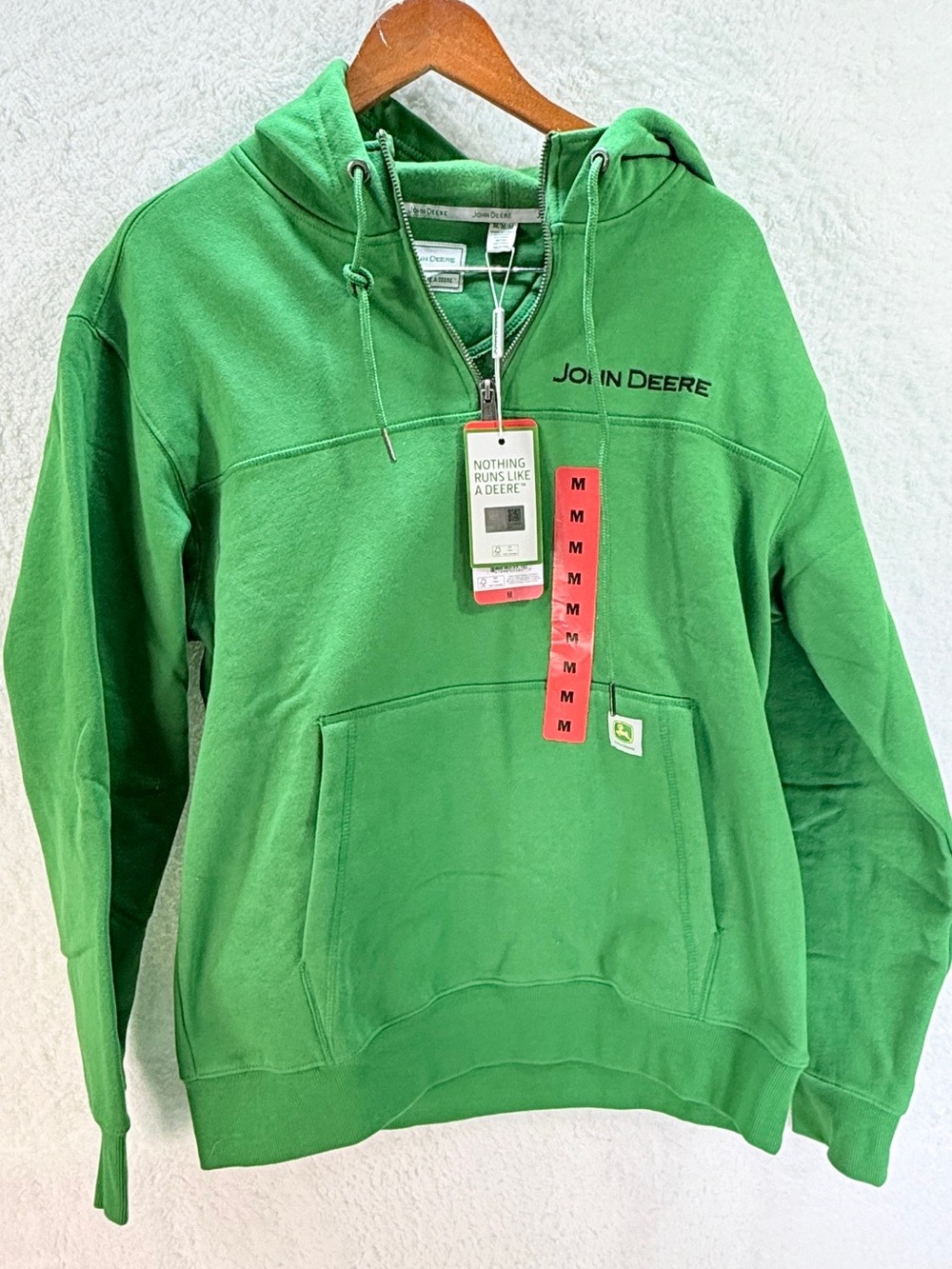 NWT John Deere Men’s Green Quarter Zip Hoodie Size Medium
